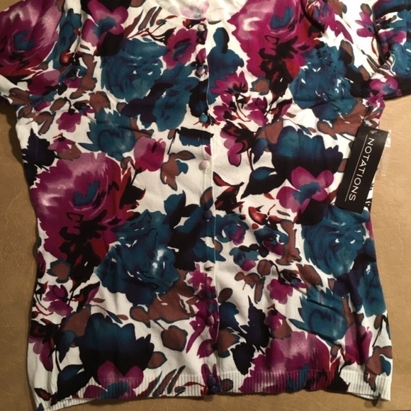 NOTATIONS Spring Summer CARDIGAN, 3/4 Sleeves, Multicolor FLORAL, NWT, Size M - Picture 5 of 8